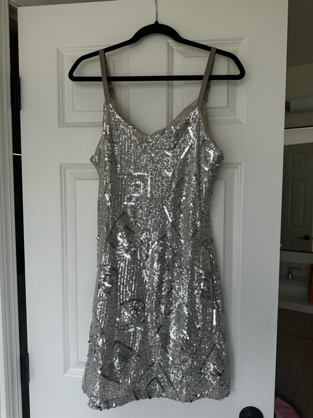 fab'rik Silver Sequin Mini Slip Dress